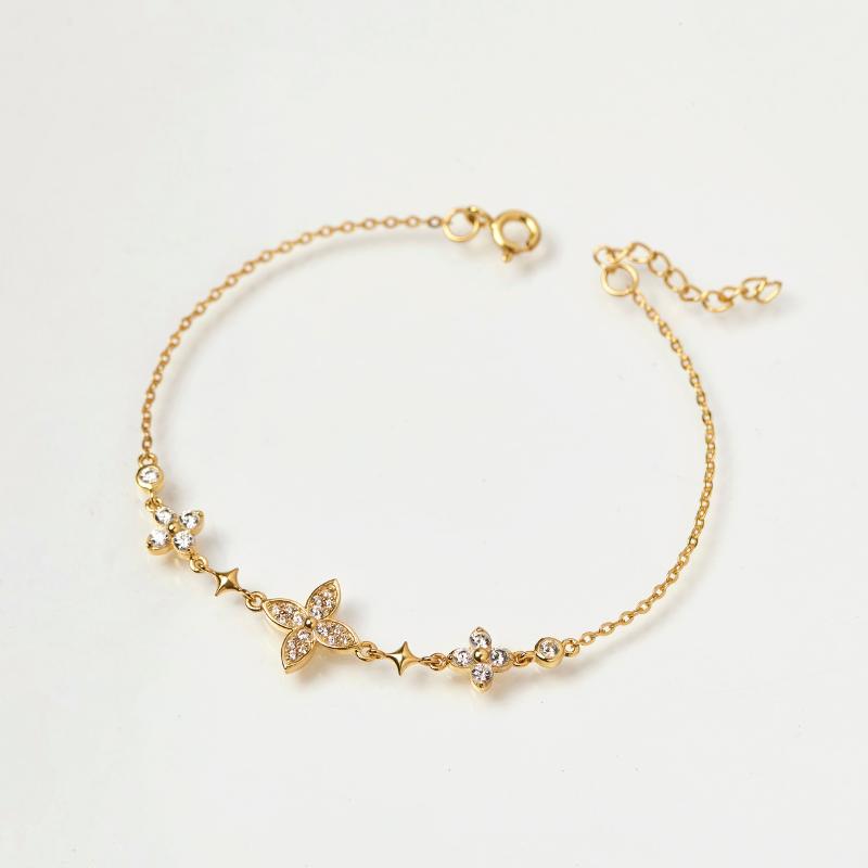 Lắc Tay Bạc 925 Cỏ 4 Lá Đính Đá Lấp Lánh Blink Lady Clover